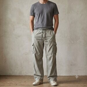 James Perse Mens Cargo Pants 5 XXL Grey Drawstring Elastic Waist Gorpcore